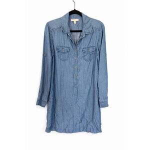 Banana Republic Chambray Shirt Dress Blue Lyocell Womens 10 Utility Coastal Chic